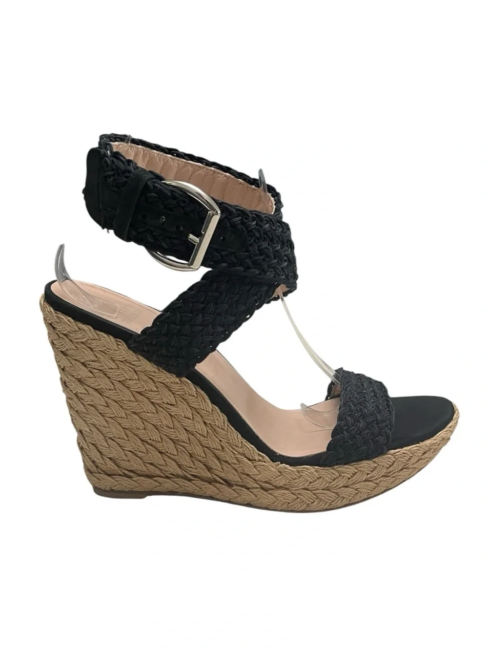Stuart Weitzman Aspire Black Braided Espadrille Wedge Sandals 9.5M
